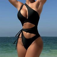 Cut Out Asymmetric One Shoulder One Piece Swimsuit Women Swimwear Female Monokini High Leg Cut Bather Bathing Suit Swim V6254