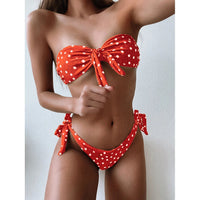 Sexy Leopard Polka Dot Knotted Brazilian Bikini Women Swimwear Female Swimsuit Two-Pieces Bikini Set Bather Bathing Suit V643