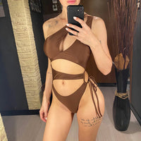 Cut Out Asymmetric One Shoulder One Piece Swimsuit Women Swimwear Female Monokini High Leg Cut Bather Bathing Suit Swim V6254