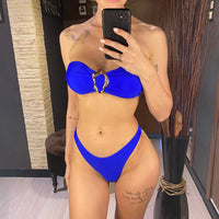 7 Colors Bandeau Metal Ring Brazilian Bikini Female Swimsuit Women Swimwear Two-Pieces Bikini Set Bather Bathing Suit Swim V6516