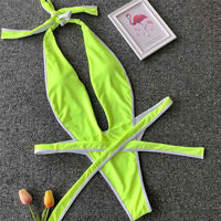 2026 Neon Green Women Swimwear High Cut Backless One Piece Swimsuit Female Bather Sexy Halter Bathing Suit Swim Monokini V1336G