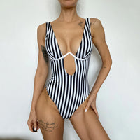S - XL V shape Wire Striped Women Swimwear One Piece Swimsuit  Female V-bar Underwired Bather Bathing Suit Swim Monokini V472SW