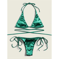 Sexy 13 Colors Halter Satin Brazilian Bikini Women Swimwear Female Swimsuit Two-Pieces Bikini Set Bather Bathing Suit Swim V4966