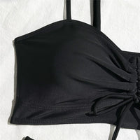 Wrinkled Knotted Shorts High Waist Bikini Female Swimsuit Women Swimwear Two-Pieces Bikini Set Bather Bathing Suit Swim V6197