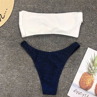New Sexy Bandeau Shiny Glitter Bikini Women Swimwear Female Swimsuit Two-Pieces Bikini Set Bather Bathing Suit Swim Lady V1109