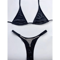 Diamond Rhinestones Mini Thong Halter Bikini Female Swimsuit Women Swimwear Two-Pieces Bikini Set Bather Bathing Suit Swim V6872