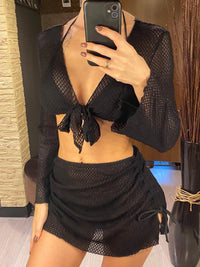 2026 Long Sleeve With Skirt Halter Bikini Women Swimwear Female Swimsuit Four-pieces Bikini set Bather Bathing Suit Swim V6358