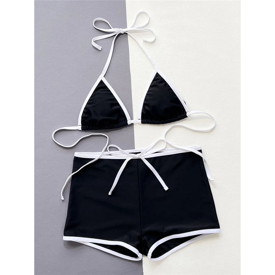 New Sexy Splicing Halter Bikini Female Swimsuit Women Swimwear Two-Pieces Bikini Set Beach Shorts Bather Bathing Suit Swim V5226