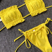 Sexy Leopard Bandeau Brazilian Bikini Swimsuit Female Swimwear Women Two-Pieces Bikini Set Pleated Bather Bathing Suit V1242L