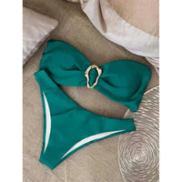 7 Colors Bandeau Metal Ring Brazilian Bikini Female Swimsuit Women Swimwear Two-Pieces Bikini Set Bather Bathing Suit Swim V6516