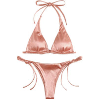 Sexy 13 Colors Halter Satin Brazilian Bikini Women Swimwear Female Swimsuit Two-Pieces Bikini Set Bather Bathing Suit Swim V4966