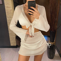 2026 Long Sleeve With Skirt Halter Bikini Women Swimwear Female Swimsuit Four-pieces Bikini set Bather Bathing Suit Swim V6358