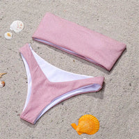 Glitter Sparkling Strapless Bikini Female Swimsuit Women Swimwear Two-Pieces Bikini Set Bandeau Bather Bathing Suit Swim V2236