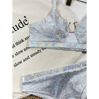 New Shiny Sequins High Waist Bikini Female Swimsuit Women Swimwear Two-Pieces Bikini Set Padded Bather Bathing Suit Swim V4213