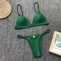 New Sexy Padded Brazilian Bikini Women Swimwear Female Swimsuit Two-Pieces Bikini Set Solid Bather Bathing Suit Swim Lady V64A