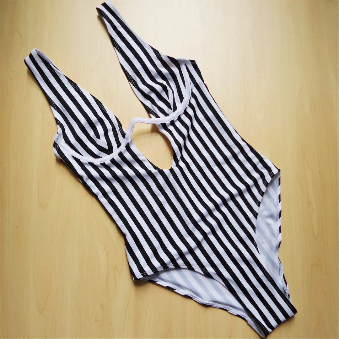 S - XL V shape Wire Striped Women Swimwear One Piece Swimsuit  Female V-bar Underwired Bather Bathing Suit Swim Monokini V472SW