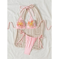 3D Flowers Halter High Leg Cut Thong Bikini Female Swimsuit Women Swimwear Two-Pieces Bikini Set Bather Bathing Suit Swim V6962