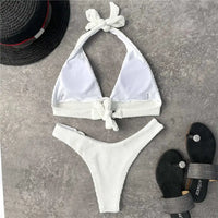 Halter Wrinkled Crinkled Bikini Women Swimwear Female Swimsuit Two-Pieces Bikini Set Brazilian Bather Bathing Suit Swim V2922