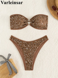 New Glitter Sequins Bandeau Bikini Female Swimsuit Women Swimwear Two-Pieces Bikini Set Brazilian Bather Bathing Suit Swim V7922