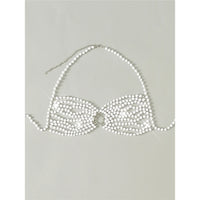 Luxury Pearls Halter See Through Bikini Top Female Swimsuit Women Swimwear Bather Bathing Suit Swim Hollow Out Beach Top V5407