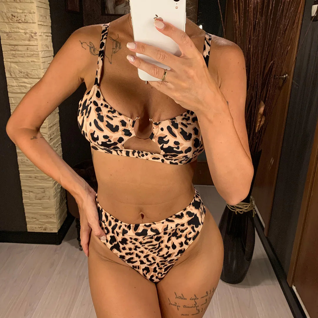 NEW Leopard Swimsuit High Waist Bikini Women Swimwear Two-Pieces Bikini Set Bather Snake Printed Bathing Suit Swim Wear V1712
