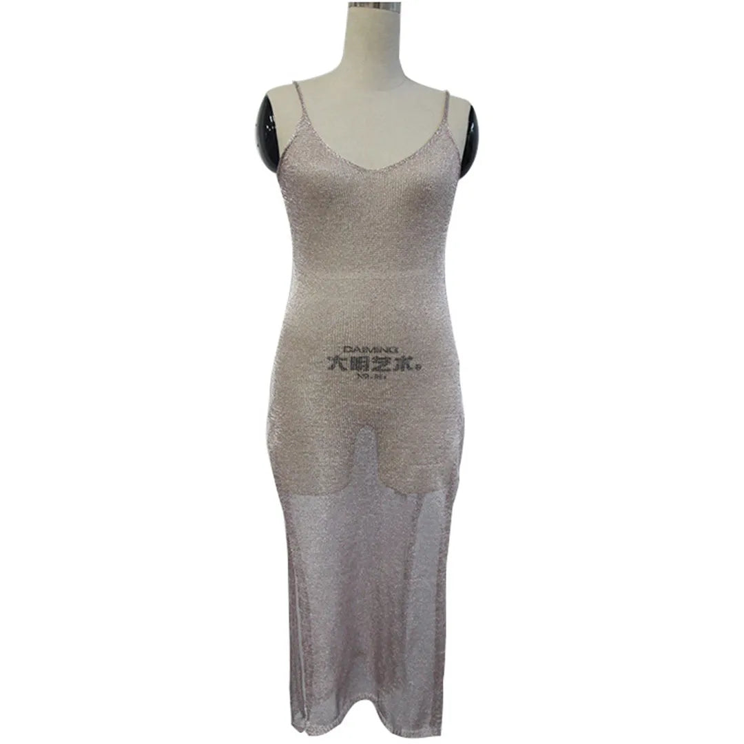 Sexy Sheer Net Mesh Knitted Glitter Tunic Beach Cover Up Cover-ups Long Beach Dress Beach Wear Beachwear Female Women Robe V651