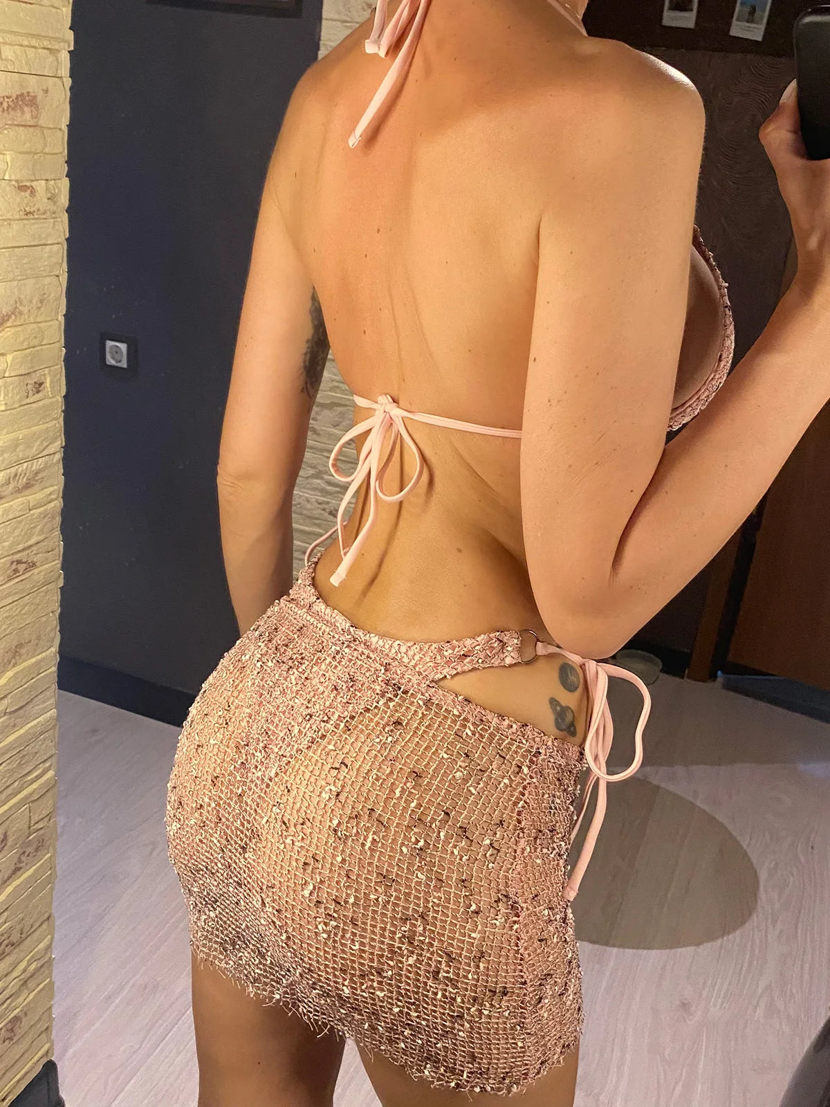 3PCS With Hollow Out Skirt Halter Bikini Female Swimsuit Women Swimwear Three-Pieces Bikini Set Bather Bathing Suit Swim V6451