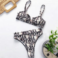 NEW Leopard Swimsuit High Waist Bikini Women Swimwear Two-Pieces Bikini Set Bather Snake Printed Bathing Suit Swim Wear V1712