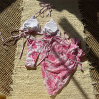 With Sarong Printed Halter Bikini Women Swimwear Female Swimsuit Three-Pieces Bikini Set Padded Bather Bathing Suit Swim V6966