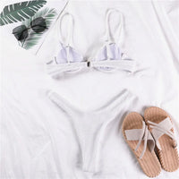 New Ribbed Underwired High Cut Bikini Swimsuit Female Swimwear Women Two-Pieces Bikini Set Thong Bather Bathing Suit Swim V2697B