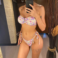 XS - L Flowers Printed Floral Bandeau Bikini Female Swimsuit Women Swimwear Two-Pieces Bikini Set Bather Bathing Suit Swim V5453