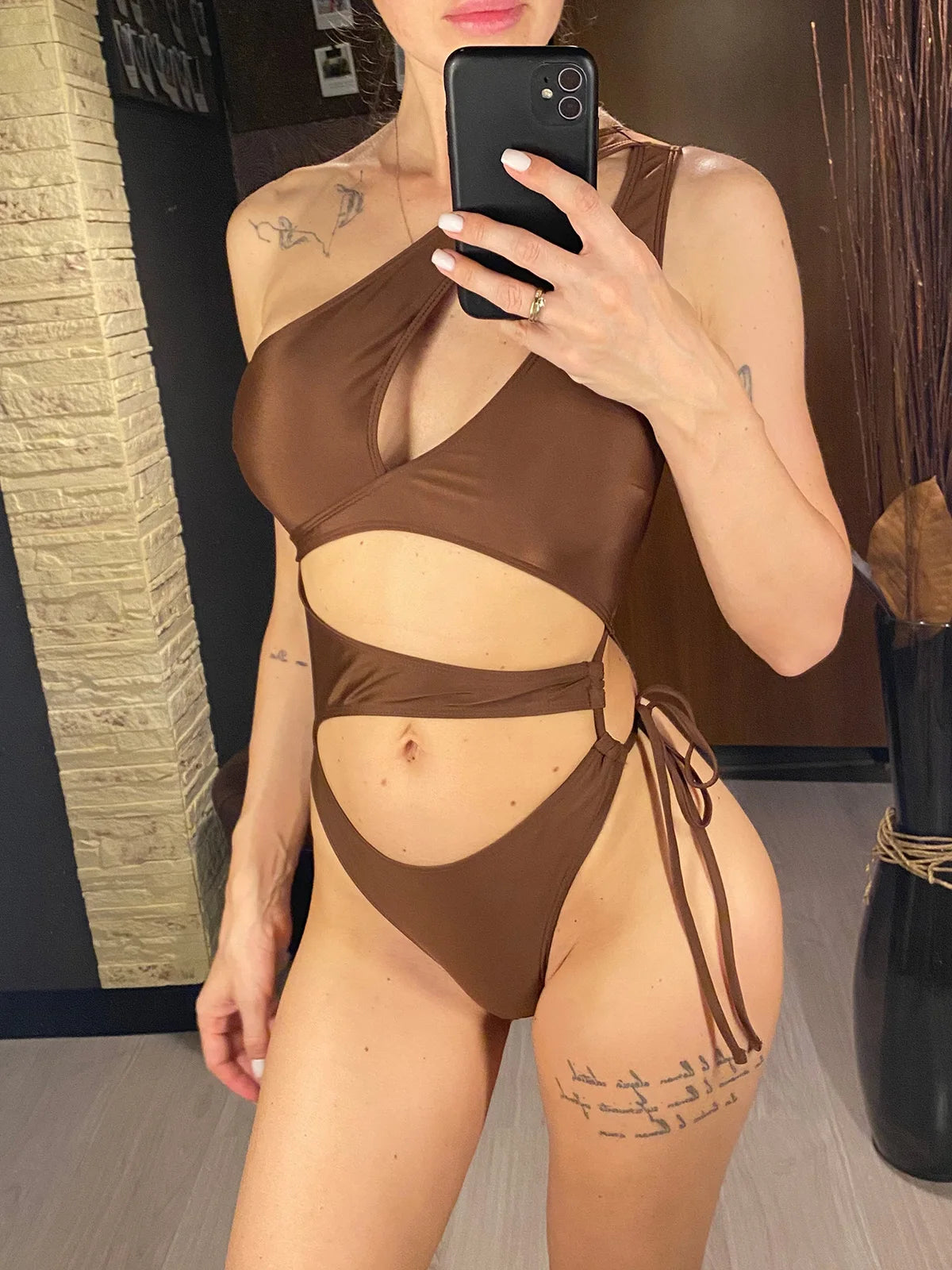 Cut Out Asymmetric One Shoulder One Piece Swimsuit Women Swimwear Female Monokini High Leg Cut Bather Bathing Suit Swim V6254