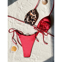XS - L Leopard Halter Splicing Satin Bikini Female Swimsuit Women Swimwear Two-piece Bikini set Bather Bathing Suit Swim V4752SW